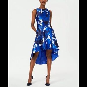 TAHARI  High Low Floral Abstract Dress Peony Blue sz  14